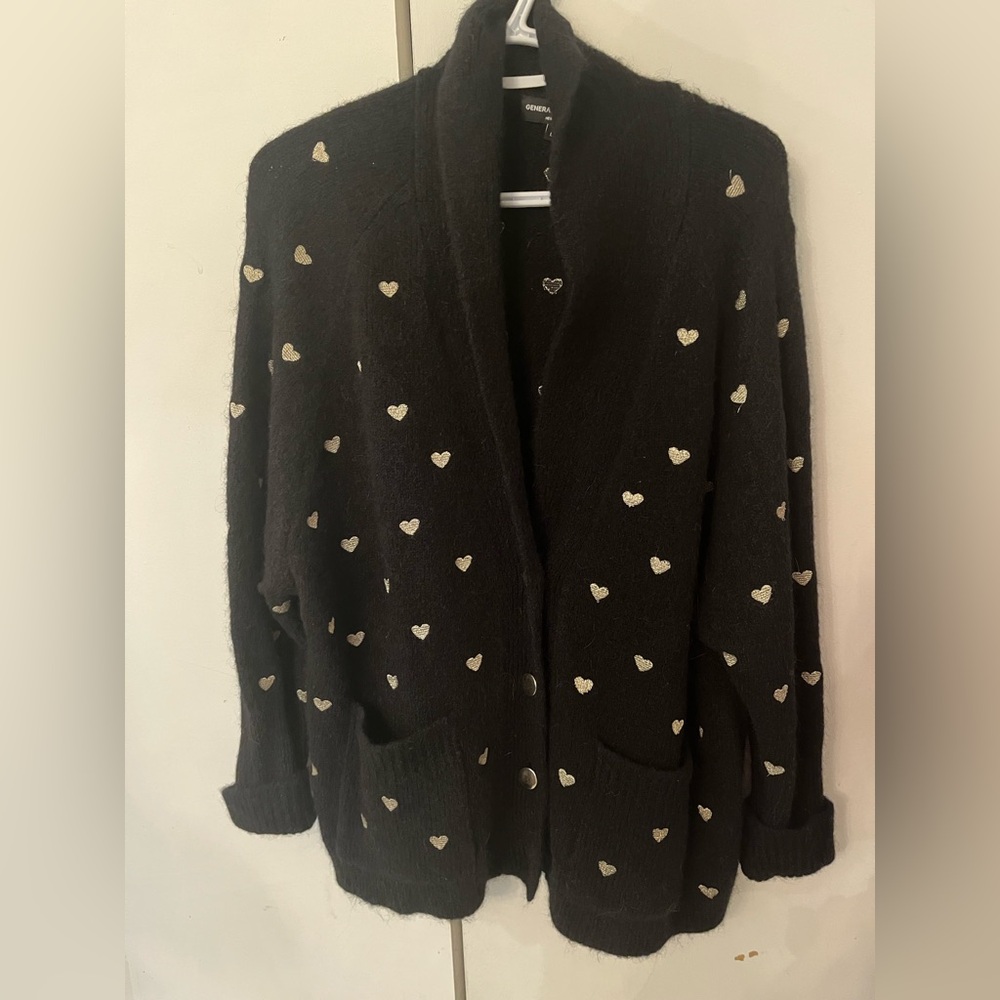 Generation Love Black Cardigan with gold Hearts